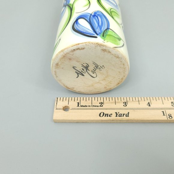 Vicki Carroll Pottery Ceramic Oil Lamp Vintage Yellow Blue White Floral Decor - Picture 9 of 12